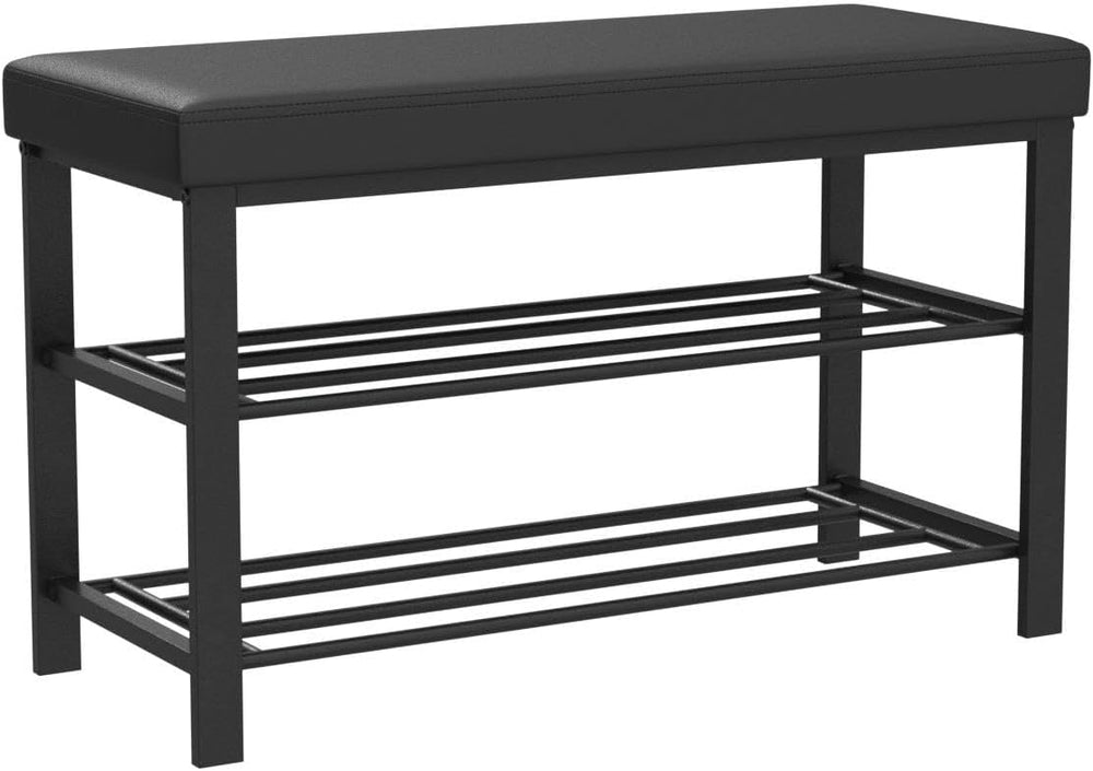 Finnhomy Entryway Shoe Rack with Cushioned Seat, Shoe Bench for Entry, 2 Shel...