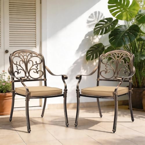VINGLI Patio Chairs Set of 2 - Stackable Outdoor Cast Aluminum Dining Chairs ...