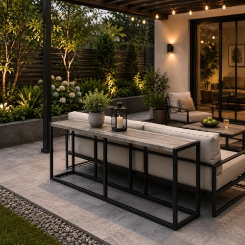 VINGLI Set of 2 47.2 Inch Indoor Outdoor Patio Benches Metal Frame, Gray
