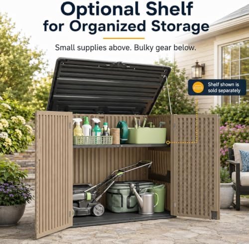 ADDOK Outdoor Storage Cabinet, 48 Cu.Ft Horizontal Resin Storage Shed
