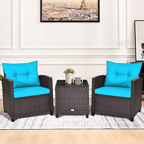 HAPPYGRILL 3-Piece Patio Furniture Set Outdoor Rattan Wicker Bistro Sofa Set ...