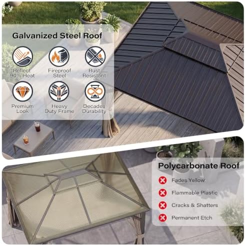 LAUSAINT HOME Outdoor Hardtop Gazebo for Patios 12x16ft, Permanent Heavy Duty...