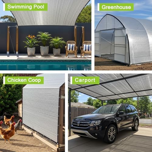 SUNNY GUARD 99% Aluminum Sun Shade Cloth, 8x8FT Heat Reflective Tarp