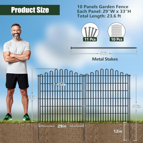 10 Panels No Dig Decorative Garden Fence, Dog Fence Outdoor for Yard