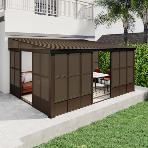 Domi 12x16FT Sunroom, Wall Mounted Sunroom Kit with Galvanized Steel Sloping ...