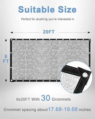 vensovo 40% Reflective Aluminet Shade Cloth with Grommets, 6 x 20 ft
