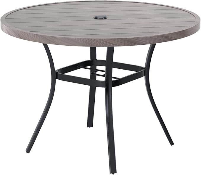 VICLLAX Round Patio Table with Adjustable Umbrella Hole, All Weather Outdoor ...