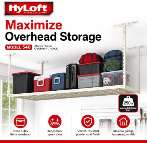 HyLoft Overhead adjustable Garage Storage Rack,Heavy Duty Steel Garage Storag...