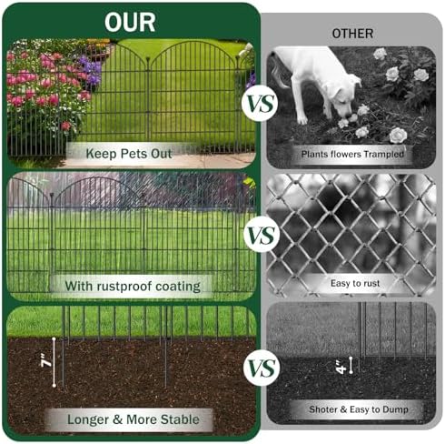 No Dig Garden Fence Panels, Dog Fence Outdoor for Yard, 12 Pack with Gate