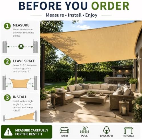 90% Outdoor Sun Shade Cloth, 10’ x 12’, Pergola, Deck, and Backyard Patio Sun...