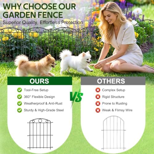 Decorative Garden Fence 17in x 30ft, 30 Panels No Dig Fence, Metal Fencing