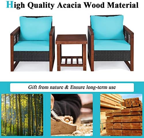 Tangkula 3 Pieces Patio Wicker Furniture Set, Rattan Outdoor Sofa Set w/Washa...