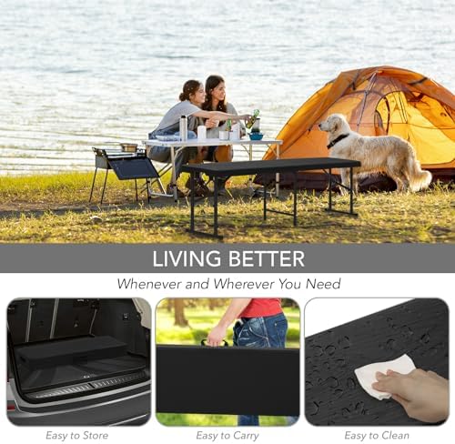 AJP Distributors 2 Pack 6 Foot Portable Plastic Folding Bench, Black