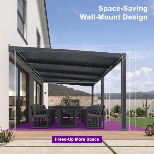 PURPLE LEAF Wall Mounted Pergola 10' x 20' Louvered Pergola,Aluminum ...