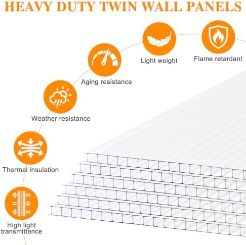 BPS 6Pcs 24'' (W) x 48'' (L) x 0.2'' Polycarbonate Pa...
