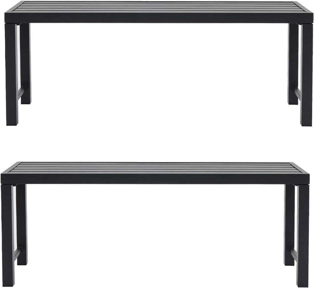 Outdoor Metal Backless Bench, Set of 2,Weatherproof Patio Bench with Slatted ...