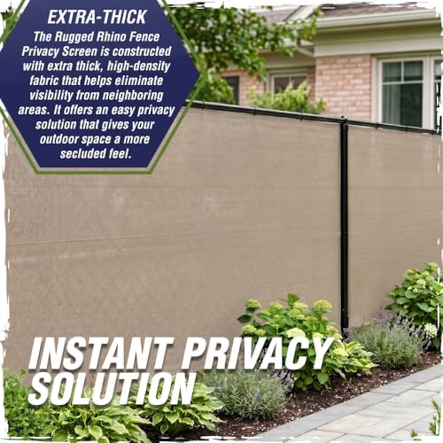 RUGGED RHINO Fence Privacy Screen 180 GSM Heavy Duty Mesh, 6x20 FT Beige