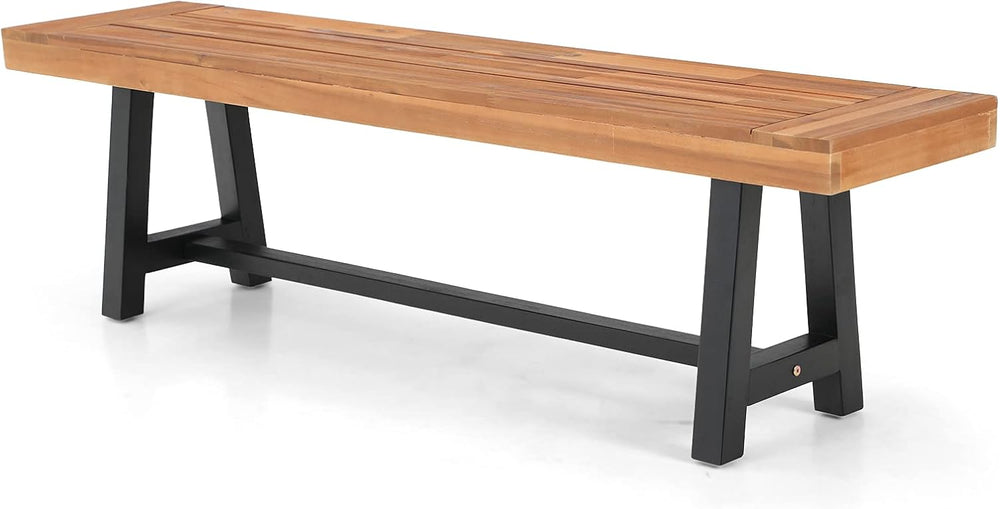 MFSTUDIO Outdoor Garden Bench 63", Acacia Wood Dining Bench, Teak, 1 Pack