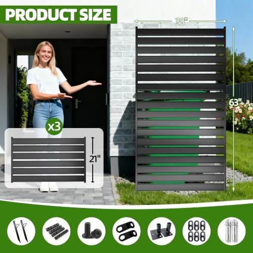 Privacy Fence Screen for AC & Trash, 63" H × 38" W Metal No-Dig...