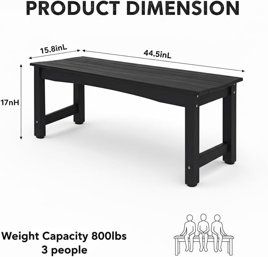2-Person HIPS Outdoor Benches Weatherproof, Black