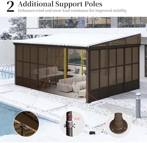 Domi 12x16FT Sunroom, Wall Mounted Sunroom Kit with Galvanized Steel Sloping ...