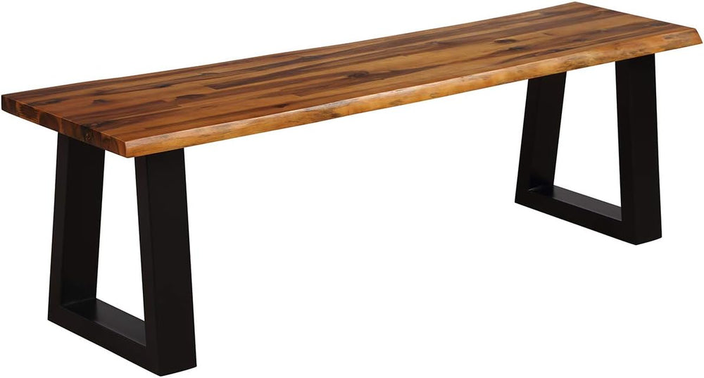 GIANTEX 57.5" Live Edge Acacia Wood Bnech, 3-Person Backless Outdoor Din...