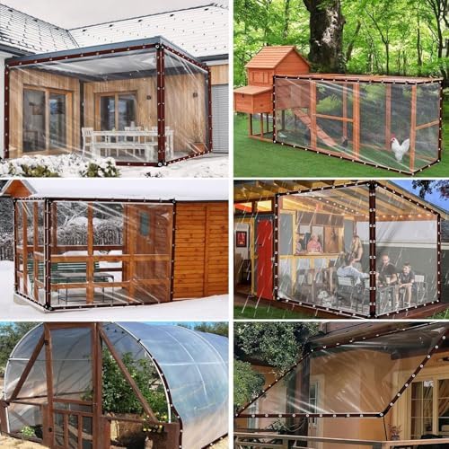 6.6X15FT Clear Waterproof Tarps Increase Grommets, 33FT Windproof Rope Heavy ...