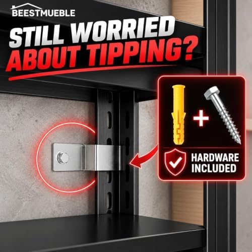 Garage Shelving, Heavy Duty Adjustable Metal Shelves with Anti-Tip Device