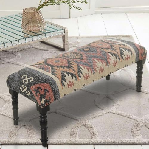 LR Home Upholstered Bench for Bedroom End of Bed |Southwestern Vintage Ottoma...