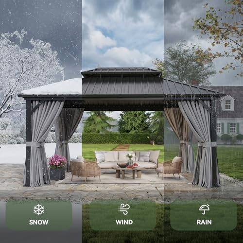 Aoxun 12X16Ft Hardtop Gazebo Metal Gazebo with Galvanized Steel Double Roof