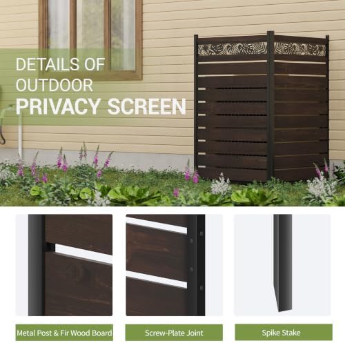 Wood Privacy Screen, No Dig Outdoor Fence,Dark Brown