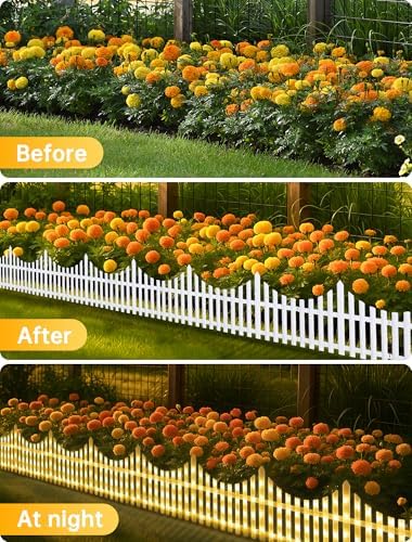 Hopolon 8 Pack Lighted Garden Fence, 11.1in (H) X 9.1ft (L) Warm White