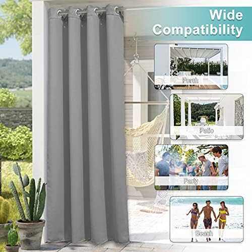 NICETOWN 2 Panels Outdoor Curtains for Patio Waterproof, Rustproof Grommet Bl...