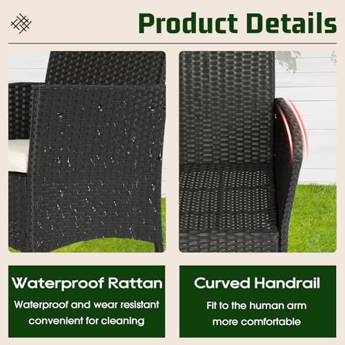 FDW 4-Piece Patio Furniture Set | Black | Outdoor Wicker Furniture
