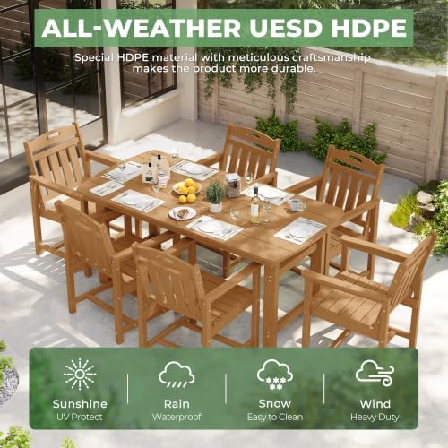 HDPE Outdoor Dining Set, Patio Table and Chairs Set, All-Weather 7-Piece Outs...