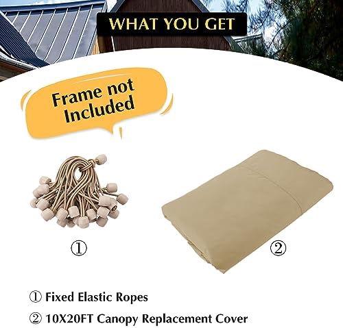 10x20 FT Car Canopy Replacement Cover, 800D Waterproof & UV, Beige