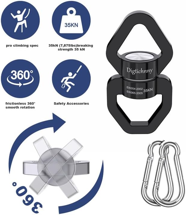 35KN Swing Swivel with Swivel Carabiner, Black, 2 Pack