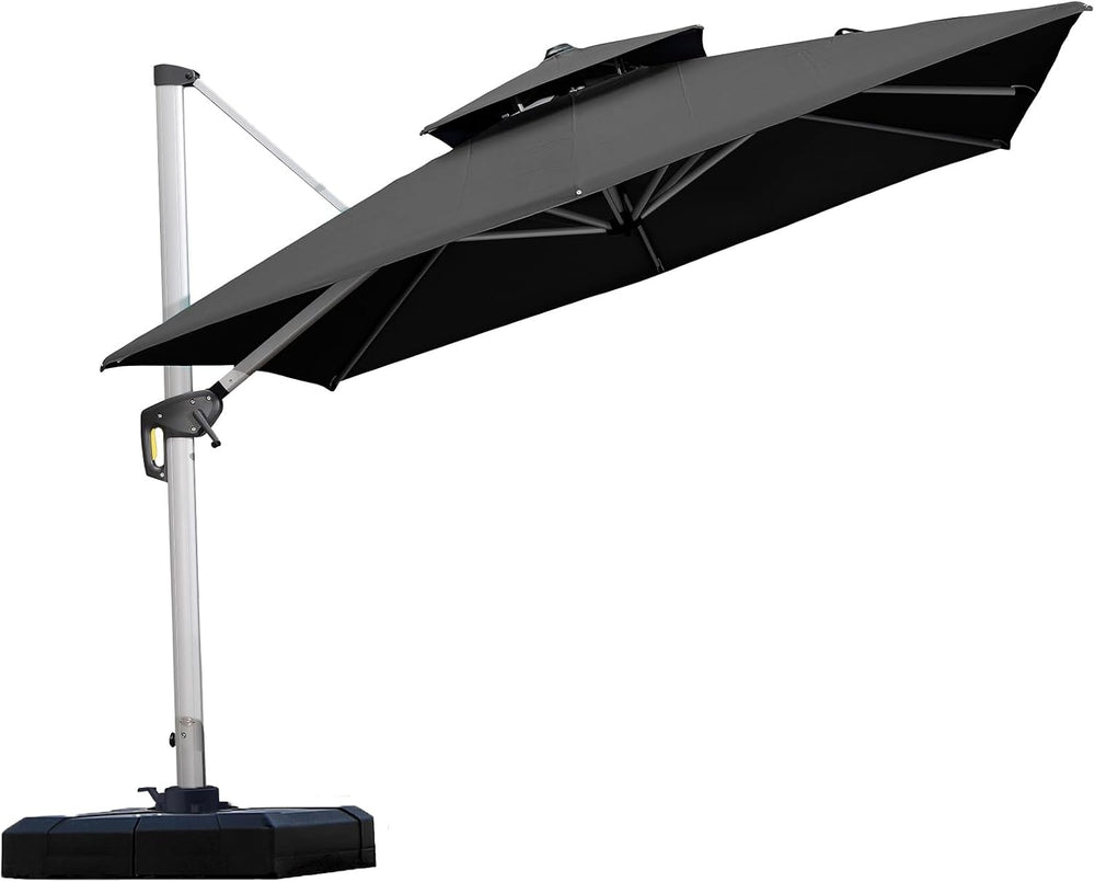 PURPLE LEAF Cantilever Outdoor Umbrella 9' x 9' Square Double Top, Black