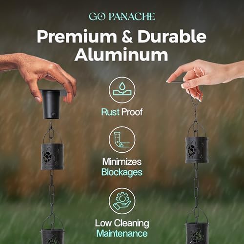 8.5 FT Rain Chain with 12 Aluminum Cups | Durable Rain Chains for Gutters - E...