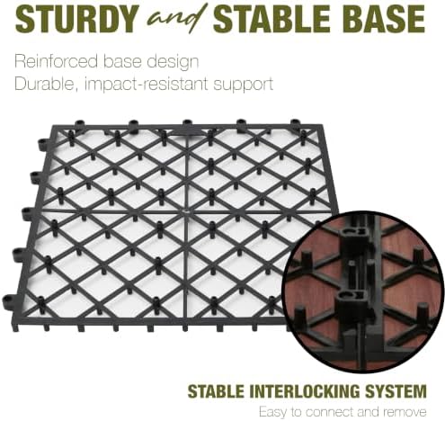 Acacia Wood Interlocking Deck Tiles, Patio & Backyard Tile, 12 in, 9 PCS