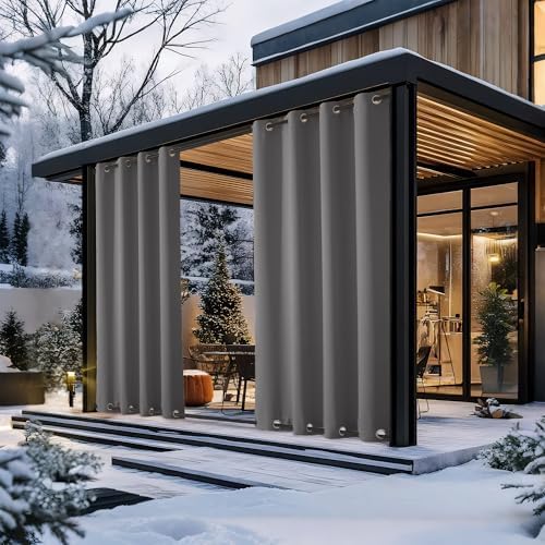 NICETOWN 2 Panels Grey Blackout Outdoor Curtains for Patio Waterproof 84"...