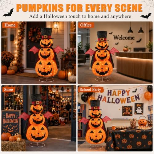 3-Tier Collapsible Halloween Pumpkin Decorations for Porch & Yard