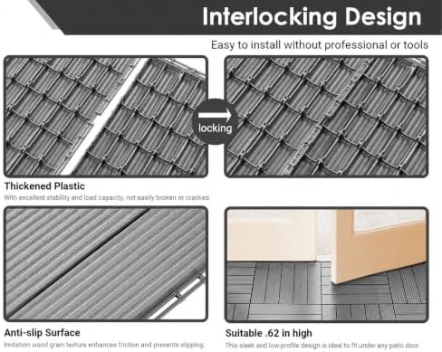 PrimeZone 36 PCS Plastic Interlocking Patio Deck Tiles Outdoor All Weather