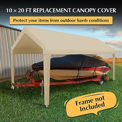10x20 FT Car Canopy Replacement Cover, 800D Waterproof & UV, Beige