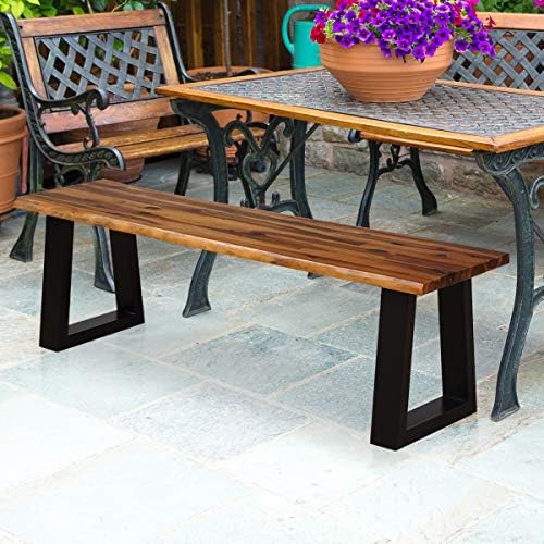 GIANTEX 57.5" Live Edge Acacia Wood Bnech, 3-Person Backless Outdoor Din...