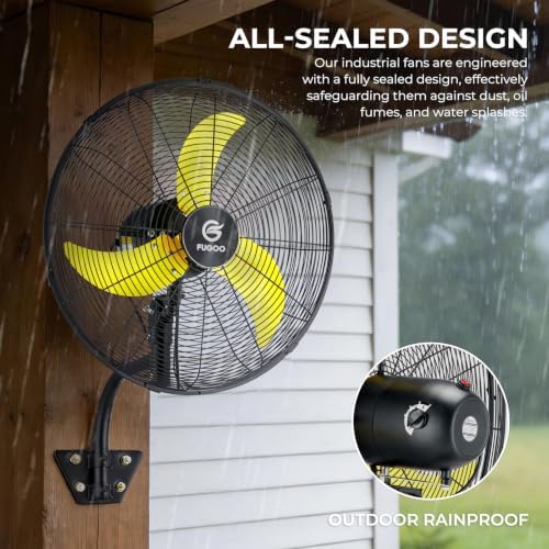FUGOO 20 Inch Outdoor Wall-Mounted Fan, 4000 CFM, IP54, Oscillating
