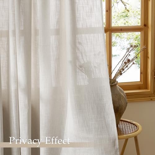 NICETOWN Faux Linen Curtains 2 Panels Set for Bedroom/Living Room 96 inch Lon...