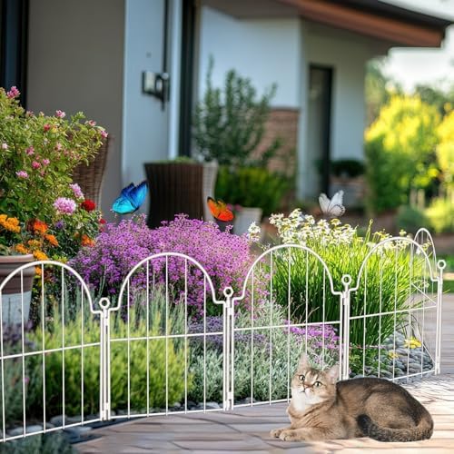30 Pack White Decorative Garden Fence, 17in(H) x 32ft(L), with Ground Stake