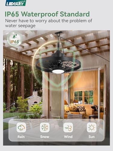 LEDIARY 20" Outdoor IP65 Waterproof Plug in Ceiling Fan with Lights