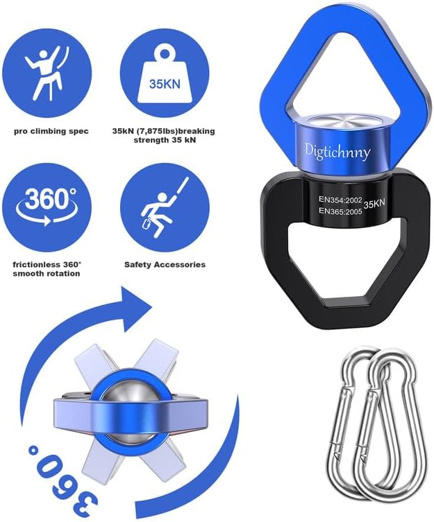 35KN Swing Swivel with Swivel Carabiner, Black Blue, 2 Pack